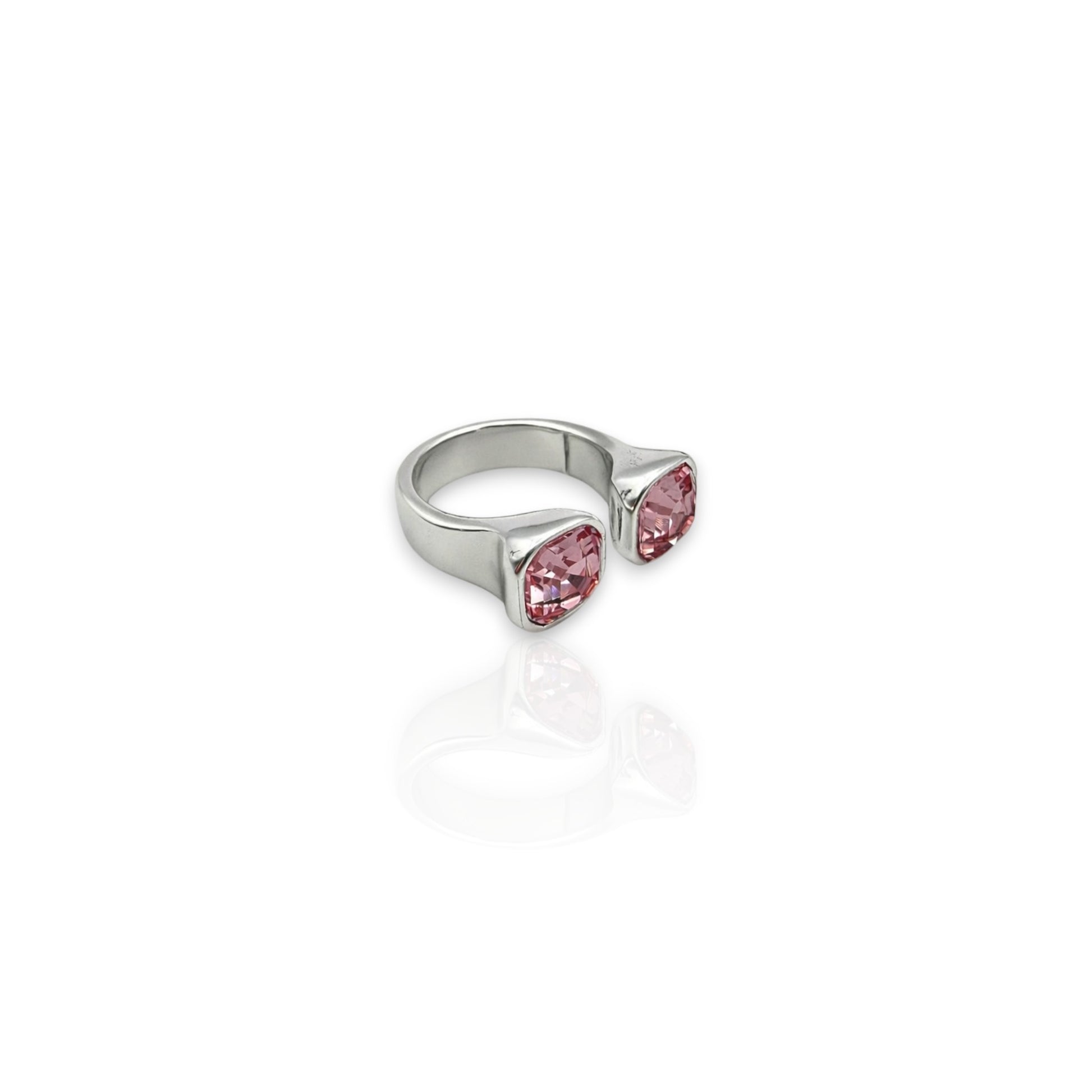 Anillo Tesoro  rosa de Maldita Rita en zamak con baño de plata y doble cristal de Swarovski, imagen principal
