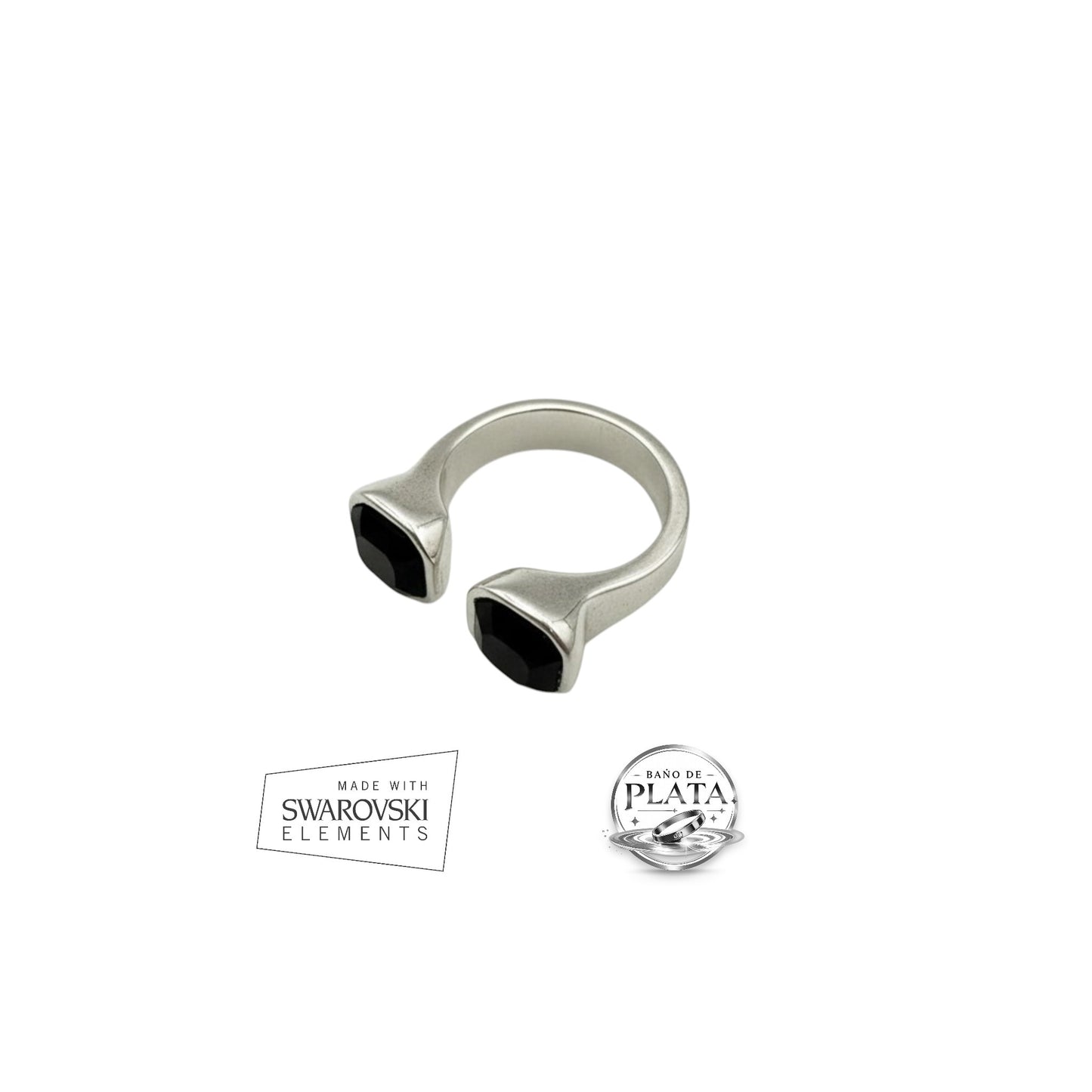 Anillo Tesoro con cristal de Swarovski elements en color negro de Maldita Rita, detalle lateral