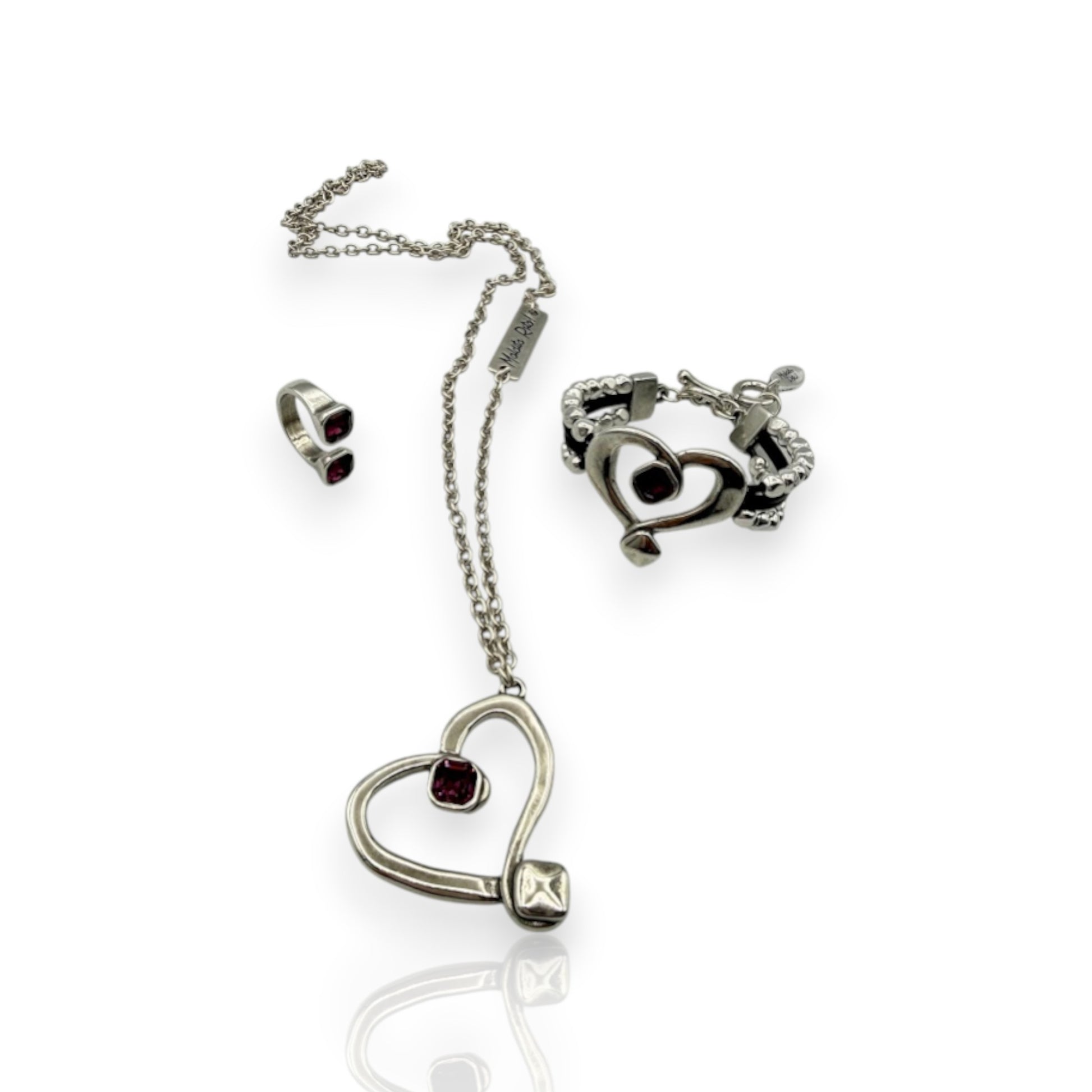 Conjunto de joyería de anillo, pulsera y colgante de Maldita Rita. Corazón con cristal de Swarovski.