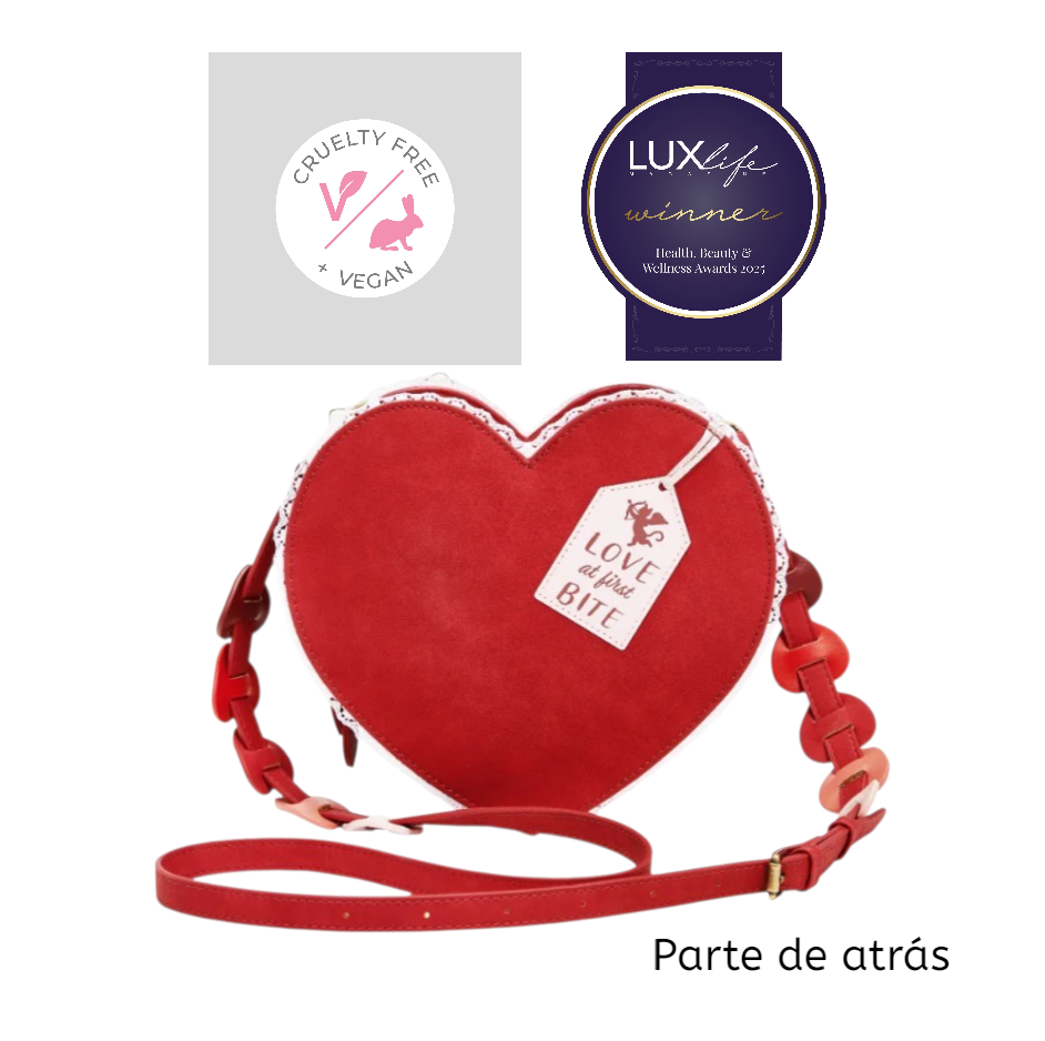 The Chocolate box, bolso corazón de venta en Maldita Rita. Bolso rojo como una caja de bombones y un gato. Parte trasera.